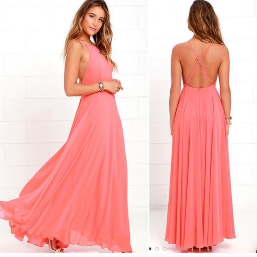NWOT Lulus Mythical Kind of Love Coral Pink Maxi Dress
